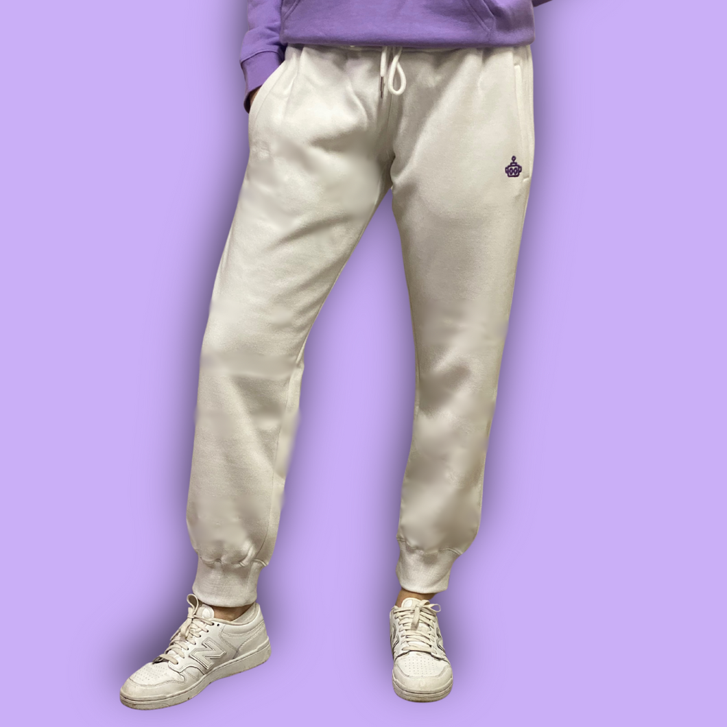 Bright White Women's Trackies (Tillandsia Purple Logo)